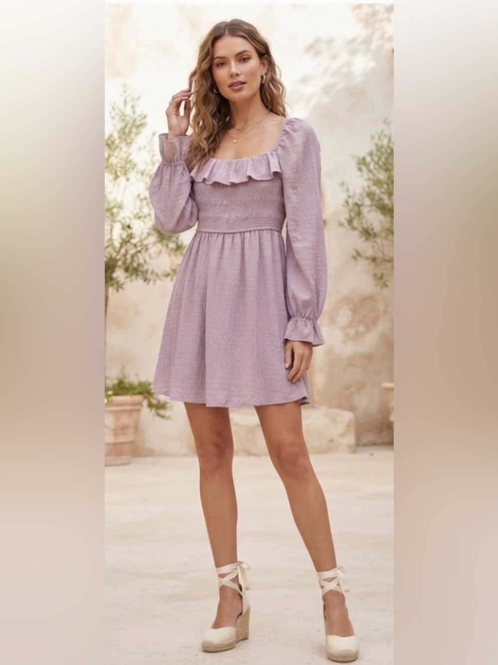 See You Monday Long Sleeve Smocked Dress